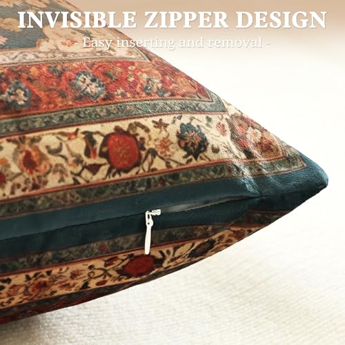 Vintage Floral Soft Velvet Throw Pillow Covers 22x22 in Boho - color: Dark Blue, size: 22" x 22" (Pack of 2)