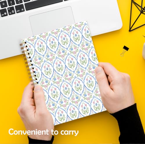 Grandmillennial Pink and Blue Floral Spiral Notebook 5.5x8.3, Retro Cottagecore Flower Aesthetic Journal for Women, Pastel Floral Grand Millenial Hardcover Notebook Journal - color: Color_1
