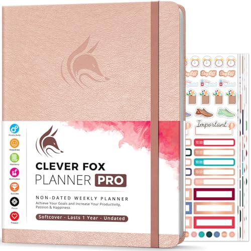 Clever Fox Planner PRO, Undated Weekly Planner, 8.5x11 Rose Gold - color: Rose Gold (Undated), size: A4 (8.5" x 11") Standard Version