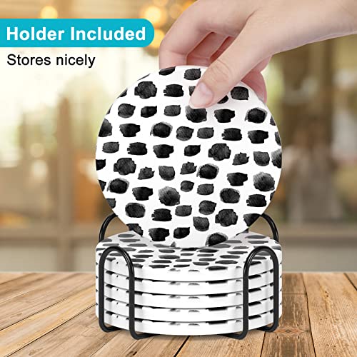 Coasters for Drinks, Set of 6 Cute Absorbent Ceramic Drink Coasters - color: Milk Dots