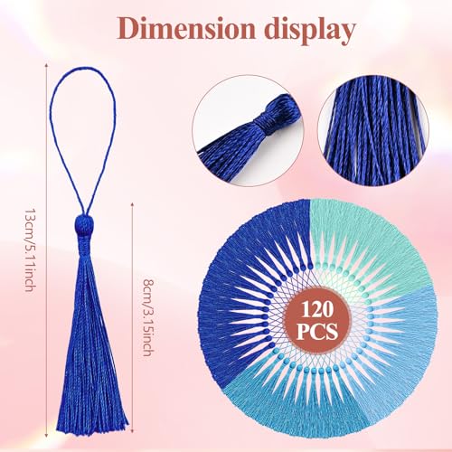 NACHLYNN 120 Pcs Bookmark Tassels Bulk 13cm/5 Inch Silky Handmade Soft Craft Mini Tassels for Jewelry Keychain Making with Loops for Dress Decoration DIY Craft Accessory (Blue Series) - color: Blue Series