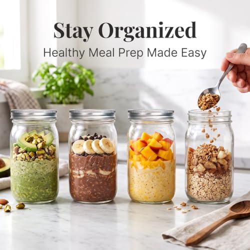 Accguan 12Pack 32oz Wide Mouth Mason Jars with Lids, Air Tight, Food Grade
