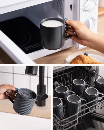 famiware Coffee Mug Set of 4, Star 12 oz Ceramic Mugs Cups Set with Handle - color: Star-Matte Dark Charcoal, size: 4 Count (Pack of 1)