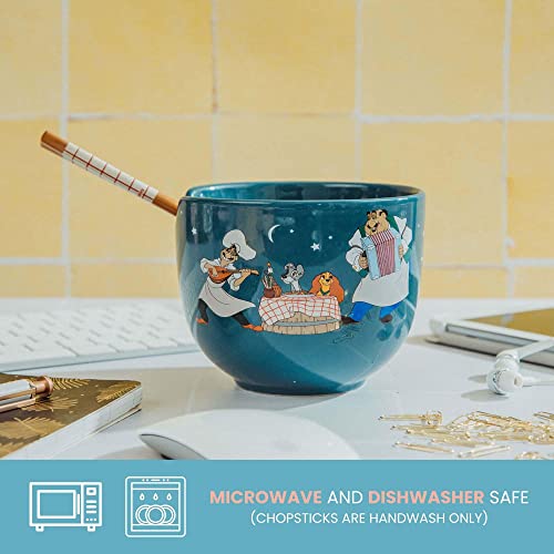 Disney Lady And The Tramp Serenade Ceramic Ramen Dinnerware Set | Includes 20-Ounce Noodle Bowl and Wooden Chopsticks - color: Blue