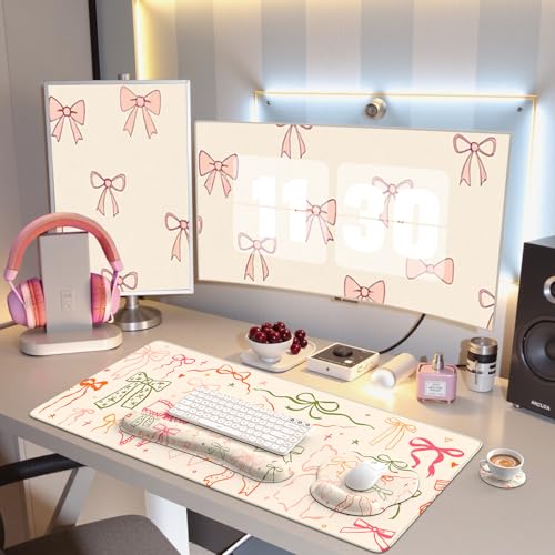 iCasso Desk Pad Mat, Large Mouse Pad and Keyboard Wrist Rest Set - color: Colorful Ribbon