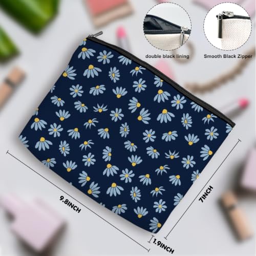 Boho Makeup Bag, Dark Blue Daisy Makeup Organizer Cosmetic Bags for Women - color: CuteDaisy02
