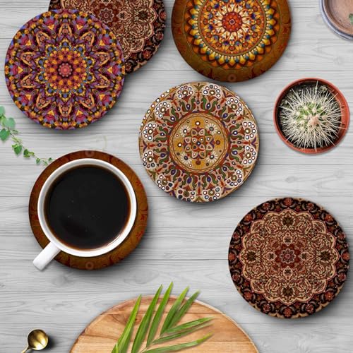 Britimes Coasters for Drinks, Set of 6, Ceramic Stone, Mandala Africa - color: Mandala 1