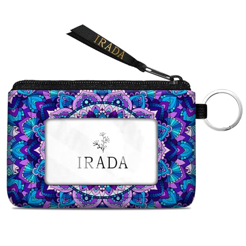 IRADA ID Case Wallet Keychain with Clear ID Window Zipper Cute Coin Purse for Women Water Resistant Small Coin Pouch-Purple Mandala Flower Keychain Wallet - color: Mandala Flower-Purple-Keychain Wallet
