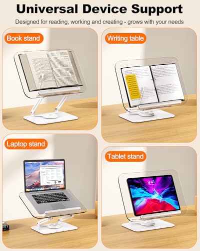 BYMECOST Acrylic Book Stand for Reading, Adjustable Book Holder, White - color: White, size: 11.8"