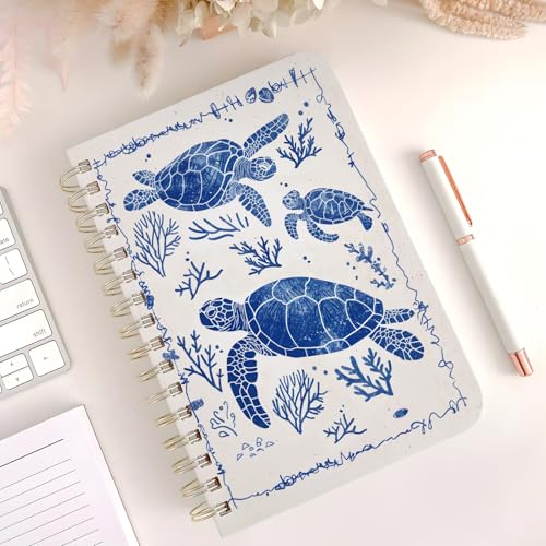 Cute Spiral Notebook Journal A5 6x9 Note Book with Pocket, Turtle - color: Save Turtle