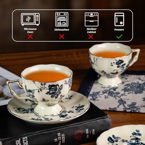 KAMMAK Tea Cups and Saucers Set of 2, 6.8 oz Porcelain Coffee Cups, 563N - size: 7KPSP563N