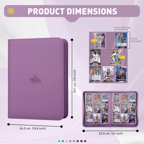 Trading Card Binder 9 Pocket, 360 Pockets Card Collection Binder - color: Purple