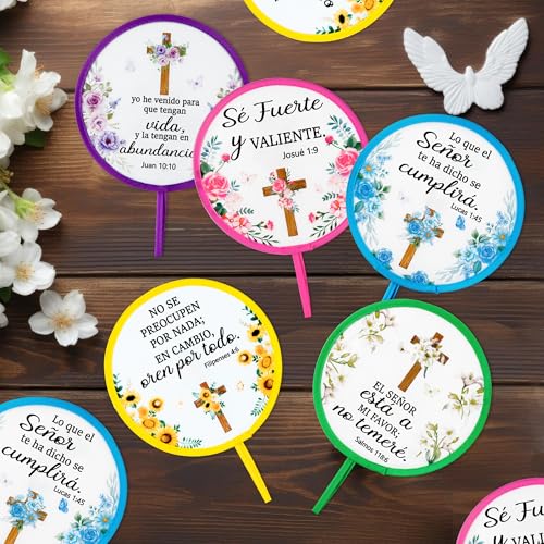 R HORSE 50Pcs Spanish Christian Fans Bulk Cross Bible Folding Handheld Fan - color: Spanish Cross