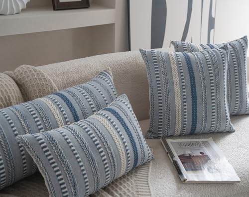 Cethom Boho Throw Pillow Covers 12x20 Inch Set of 2, Farmhouse Decorative Couch Pillow Cases, Blue Accent Pillows of Bed, Sofa Bedroom Living Room Home Decor Cushion Cover - color: Blue, size: 20" x 12" (Pack of 2)