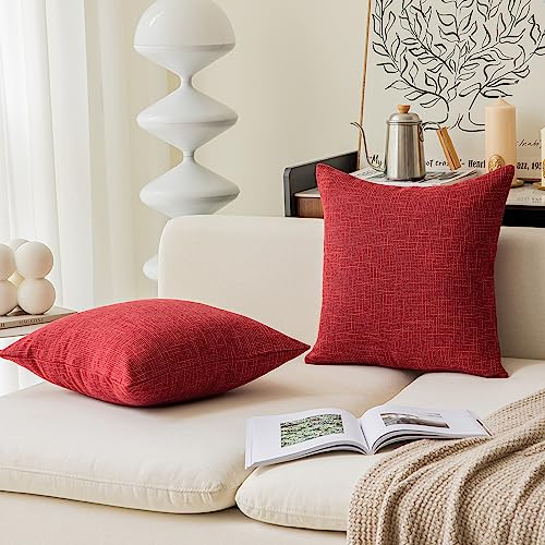 Kevin Textile Christmas Farmhouse Faux Linen Decorative Throw Pillow Case Cushion Cover Pillowcase for Sofa 18 x 18 Inch/45cm x 45cm, Set of 2, Red - color: Red, size: 18" x 18" (Pack of 2)