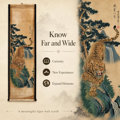 Wall Art Poster Prints Painting Scroll Decor Tiger Animal Tree Feng Shui - color: E3
