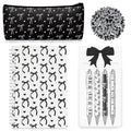 Sayglossy Black Bow Set Pen Spiral Notebook Journal Pencil Case Sticker - color: Black