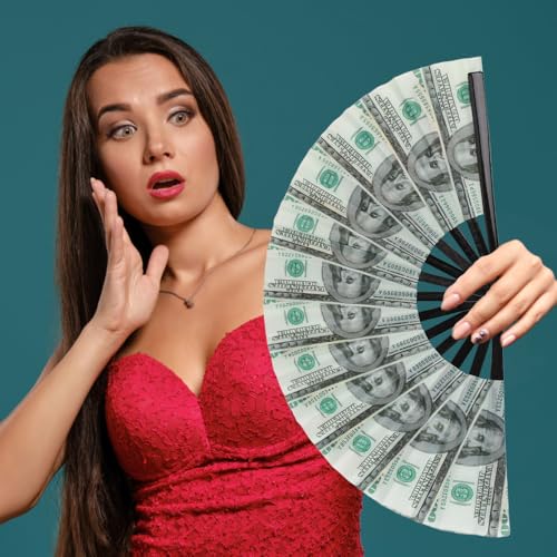 Large Folding Hand Rave Fan for Men/Women, Popping Fan for Line Dancing, Decorative Folding Hand Fan for Boots On The Ground, Festival, Gift, Home Decorations(Dollar) - color: Dollar