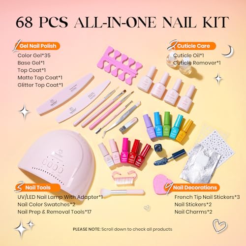 Beetles Gel Nail Polish Kit with U V Light - 35 Colors 68Pcs Gel Polish Set - color: C-Seasonal Whispers