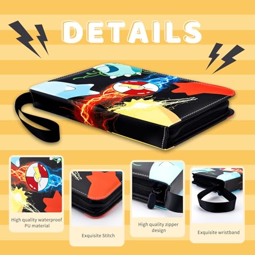 Trading Card Binder, 50 Removable Sleeves, PU material and Waterproof,3 Ring Zipper Portable Collectible Game Card Albums Gifts for Boys and Girls,900 Pockets - size: 900 pockets