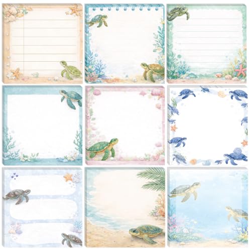 Sea Turtle Gift Sticky Notes - 9 Pcs Turtle Desk Accessories, Cute Animal Adhesive Notepads, School Office Stationery Supplies Birthday Christmas Festival for Turtle Lover 3 * 3 Inches - style: Sea Turtle