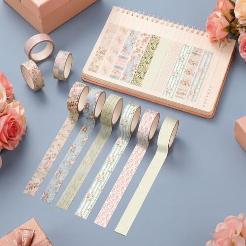Gueevin 24 Rolls Floral Washi Tapes Set Scrapbook Supplies, Vintage - style: Vintage
