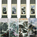 AtfArt Silk Scroll Painting, Waterfall Landscape, Set of 4, 36.2x12in - color: A8