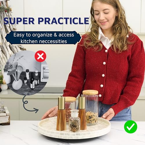 Mother of Pearl Turntable Organizer - Table & Countertop, Cabinet & Pantry Lazy Susan (12.5 in)