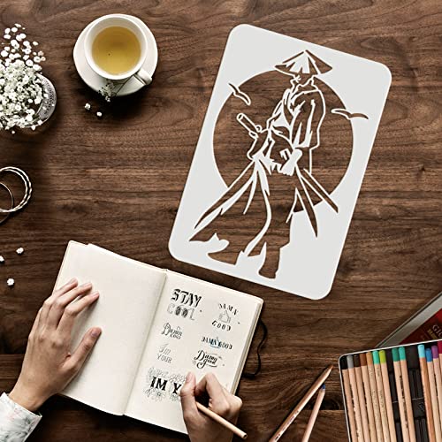 FINGERINSPIRE Chinese Swordsman Samurai Stencil - 29.7x21cm China Heroes Drawing Stencil for Painting on Wood, Fabric, Paper, Wall