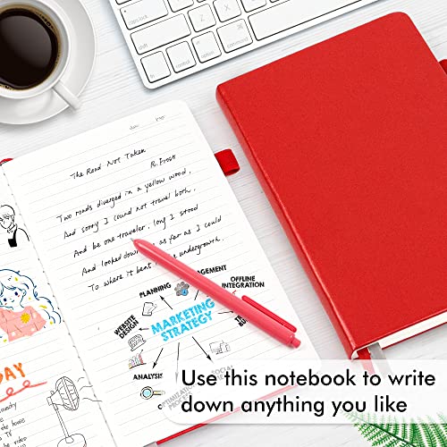 5 Pack Journal Notebook Bulk for School, Feela Hardcover Business Notebooks Classic Ruled Lined Journals with Pen Holder for Work Note Taking, with 5 Black Pens, 120 GSM, 5.1”x8.3”, A5, Red - color: 5 Pack red