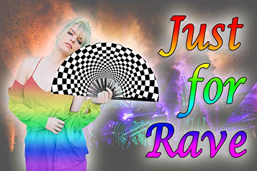 OMyTea Large Rave Clack Folding Hand Fan for Men/Women - Chinese Japanese Bamboo Handheld Fan - for EDM, Music Festival, Club, Event, Party, Dance, Performance, Decoration, Gift (Speed Checkered) - color: Speed Checkered