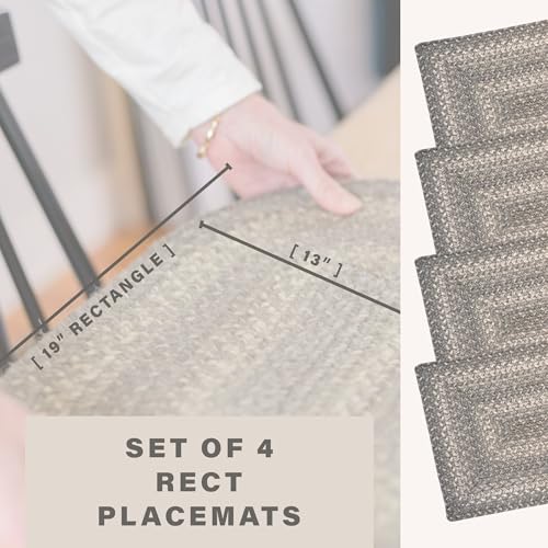 Homespice Grey Cloud Jute Braided Placemats, Rect 13x19 Set of 4 - color: Grey Cloud