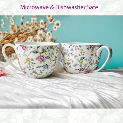 21 fl oz Lightweight Large Soup Mug with Lid Microwave Safe Bone China
