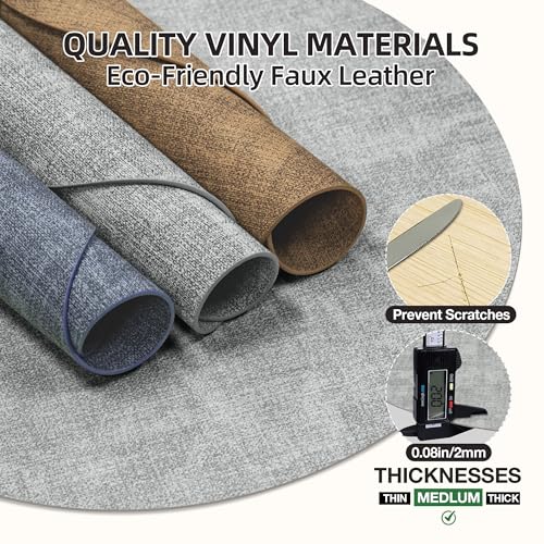 Placemats Set of 6, 15 Inch Round Faux Leather Place Mats - color: R-light Gray