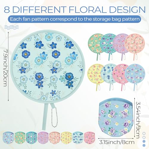 AceOrbit 24 Pcs Floral Round Foldable Hand Fans 8 Styles Japanese Foldable Fan Pop up Round Handheld Cooling Fan with Pouch for Women Purse Travel Outdoor Games Wedding Party Favor Decoration - style: Rose