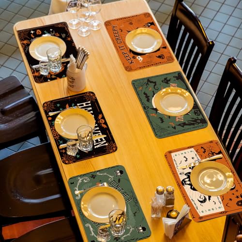 Halloween Plastic Placemats Set of 6 Black Gothic Bat Mat 17×13×0.04 in - style: Halloween Gothic Bat