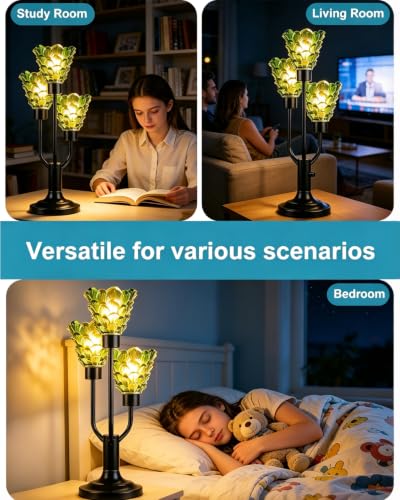 Lightdot Mid Century Modern Table Lamp Dimmable Bulbs Included Green Glass - color: 21-Black-Green-Shell