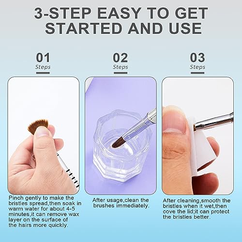 3Pcs 3D Nail Brushes Set Size 2 4 5, Kolinsky Hair Acrylic Flower Nail Art Brush, Art Design & Polish Mistake Cleaning Manicure Tools for Women Acrylic Application, Silver - color: Silver