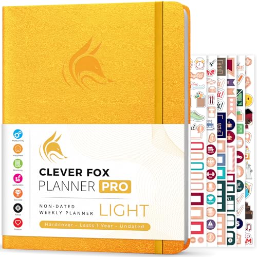 Clever Fox Planner PRO Light, Undated Weekly Planner, 8.5x11, Amber Yellow - color: Amber Yellow, size: A4 (8.5" x 11") Light Version
