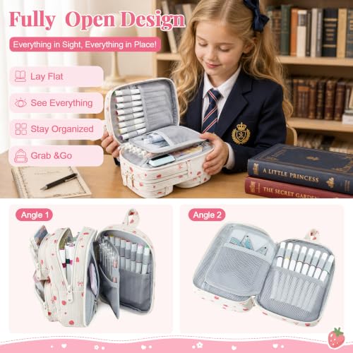 Cute Pencil Case, Soft Corduroy Pencil Pouch, Large Capacity Pencil Bag, Mini Backpack Aesthetic Pen Organizer for Stationery for Students Teen Girls Women, Beige Strawberry - color: Beige Strawberry