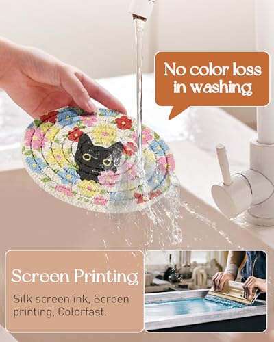 Absorbent Cup Coasters Set of 6 with Holder, Cat Flower - color: Cat Flower