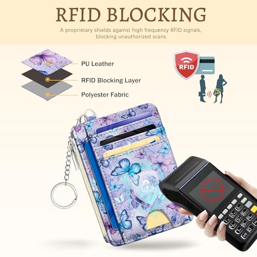 Kelvoris Credit Card Holder Small Wallet Women, Slim RFID, Butterfly - color: Colorful Butterfly