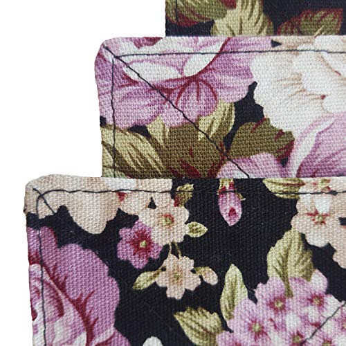 CUSHYSTORE Canvas 2 Layers Coasters Saucers Absorbant Mat Pad Floral Botanical Style Fabric Quilted for Glass Cup Drinking 4", 6 Pack (Night Rose Garden) - color: Night Rose Garden