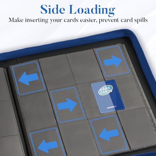 Premium Zip Card Binder 12 Pocket, Fabmaker 912 Pocket Trading Card Binder - color: Royal Blue, size: 12 Pocket - 15" x 13.6"