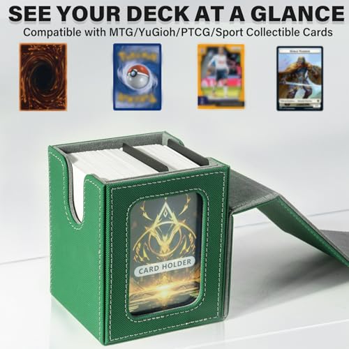Card Deck Box for MTG Commander, Deck Case Holds 100 Double-Sleeved Cards - color: Green & Gray, size: 1 Box