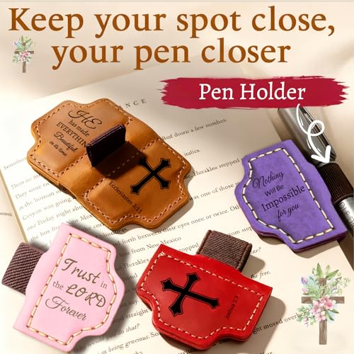 Personalized Leather Bookmark with Pen Holder - Magnetic Bible Verse Design, Christian Book Lovers Reading Accessory, for Book Lovers Men Women (Coffee, John 3:16) - color: Coffee, size: John 3:16