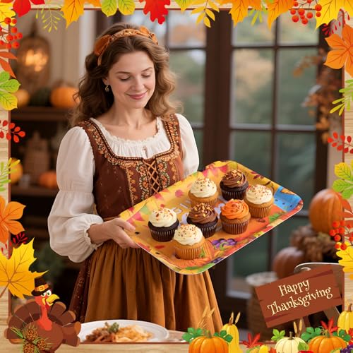 Vesici 4 Pack Thanksgiving Serving Trays, 13x10 Inch Melamine Platters - style: Thanksgiving