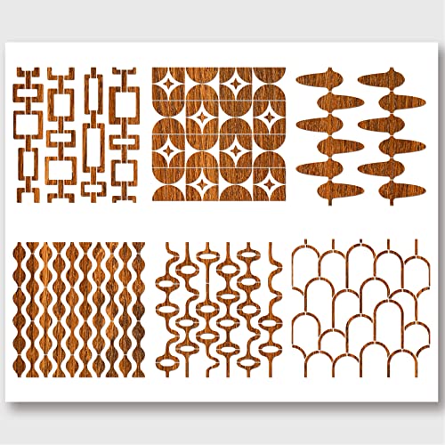 NBEADS 6 Pcs 6 Styles Retro Tile Stencils, 11.8×11.8 Inch Mid Century Modern Painting Stencil Tempalte DIY Art Craft Painting Wall Stencils for Painting on Wood Canvas Paper Furniture Wall - size: 11.8x11.8"