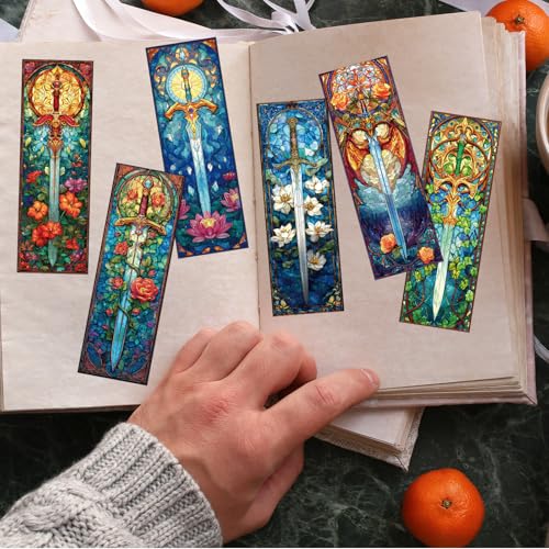 Sword Stained Glass Transparent Bookmark - Wxiben 10 Pcs Cool Sword Transparent PVC Bookmark Fantastic Floral Book Mark Page Clips Gifts for Women Men Book Lovers Teacher Student Bookish Readers - style: Sword Stained Glass