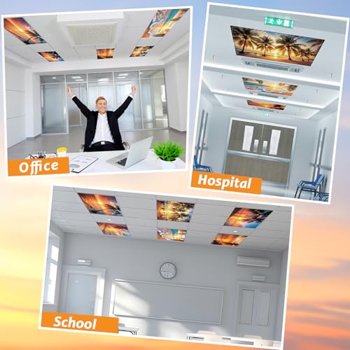 Wiooffen 6 Pcs Fluorescent Light Covers with 60 Magnets Decorative for Classroom Ceiling Light 4 x 2 Feet Magnetic Light Covers Filter Easy Install for Office Hospitals & Home(Orange Beach) - color: Orange Beach